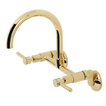 Kingston Brass KS814PB Modern Concord 8 In. Adjustable Center Wall Mount Kitchen Faucet - Polished Brass
